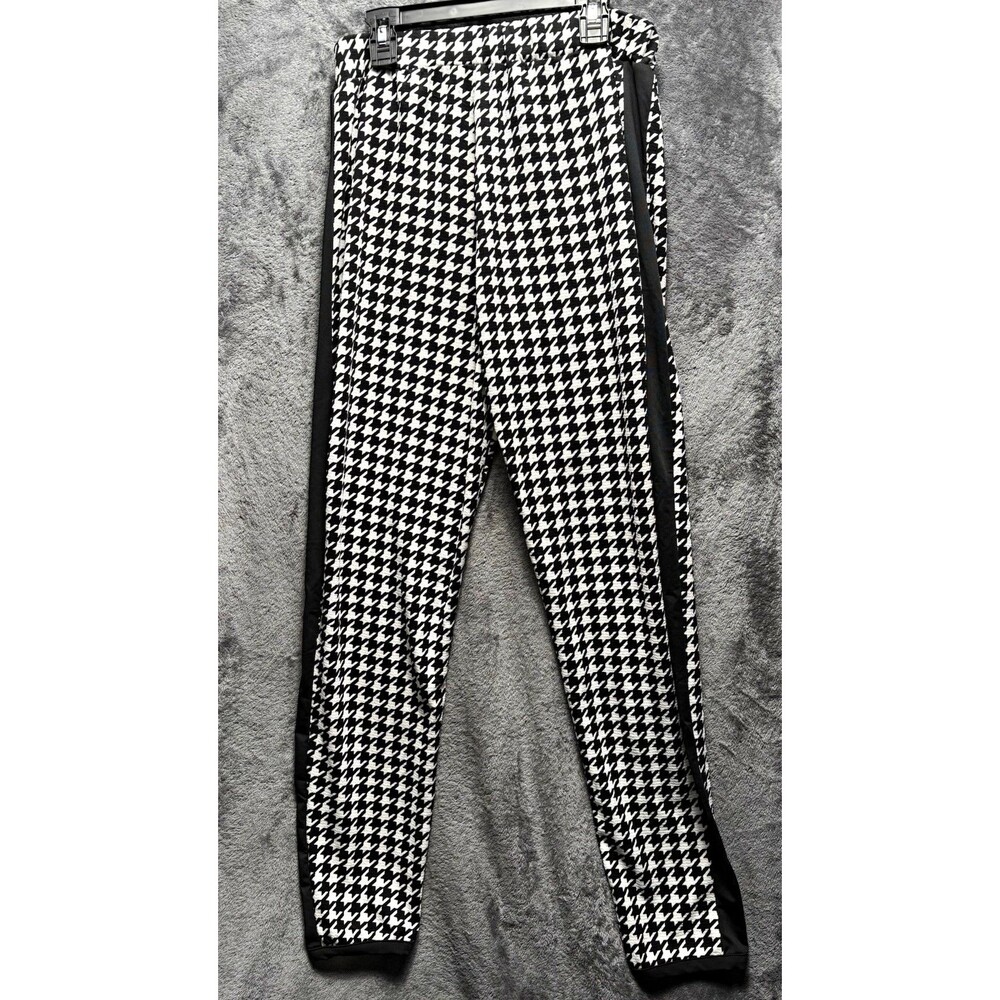 Women’s Black & White Houndstooth Ankle Leggings Size L Polyester Spandex